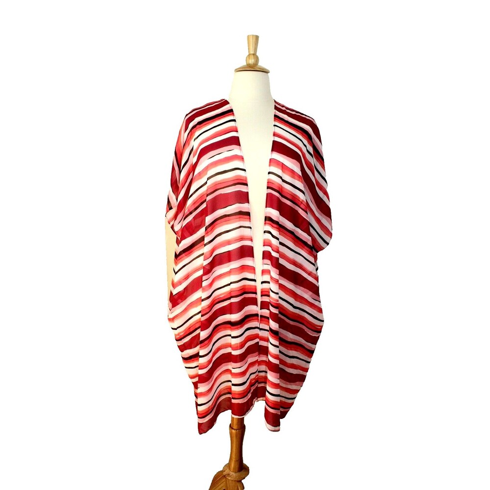 Coastal LANE BRYAN Cover Top Black Pink Stripes Chiffon One Sz Lagenlook #02